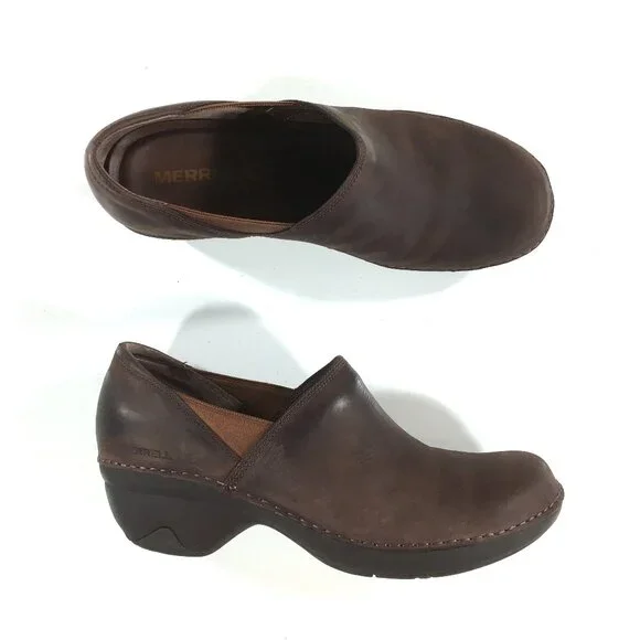 Merrell Emma Slip On Clogs Womens Size 9.5 Brunette Brown Leather J45650 - Picture 1 of 9